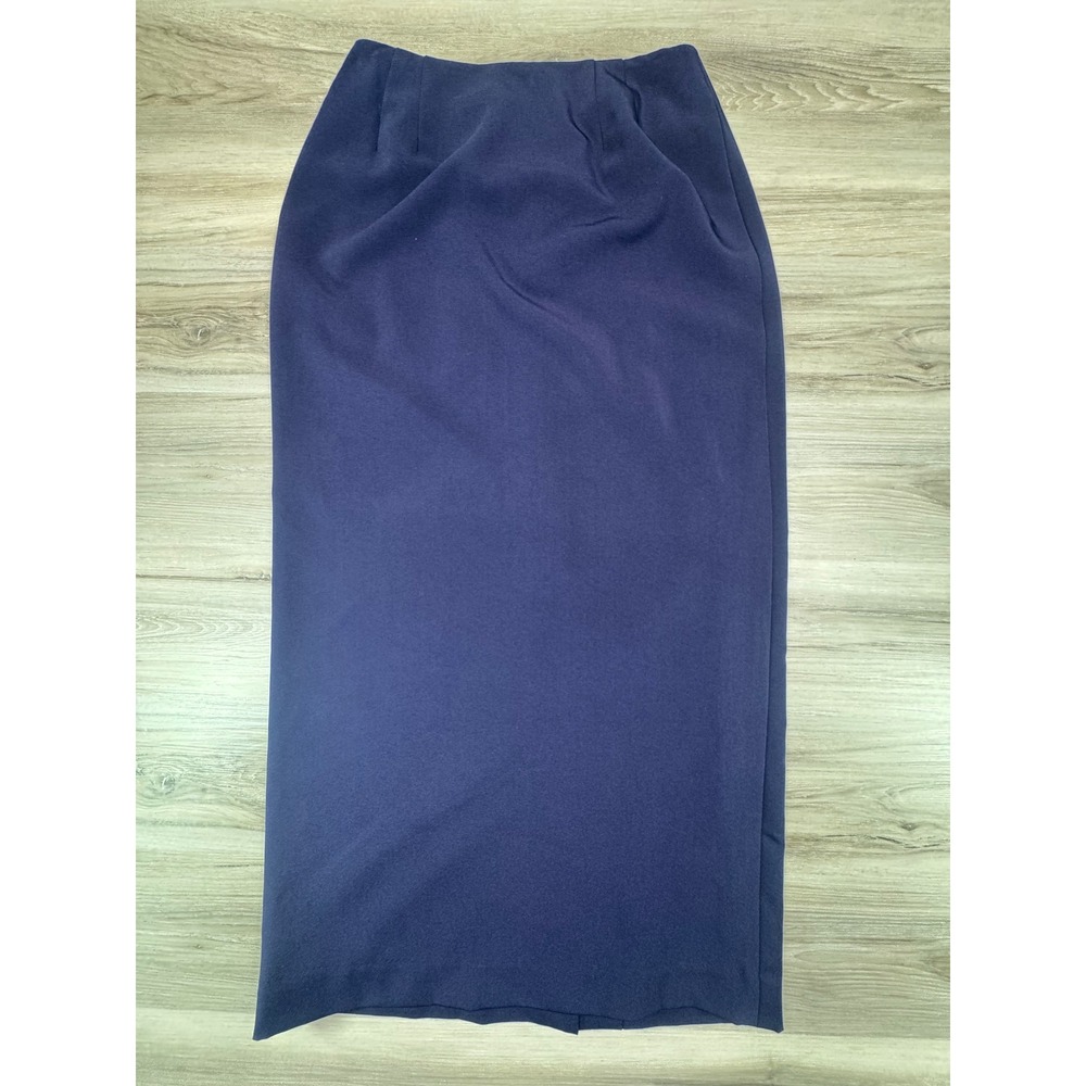 VTG Navy Blue High Waisted Maxi Skirt Lined Back Slit  Formal‎ Tailored 90's